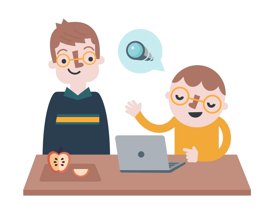 Father and son discussing technology
